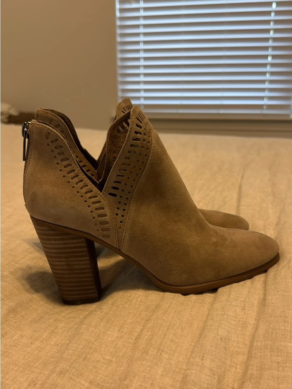 Vince Camuto Tan Suede Cutout Ankle Booties